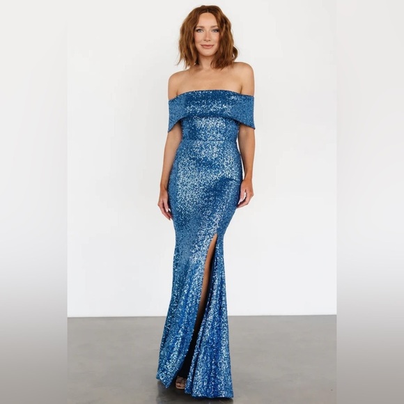 Yvonne Off Shoulder Sequin Gown | Blue - Baltic Born Never Worn size Medium - Picture 1 of 11